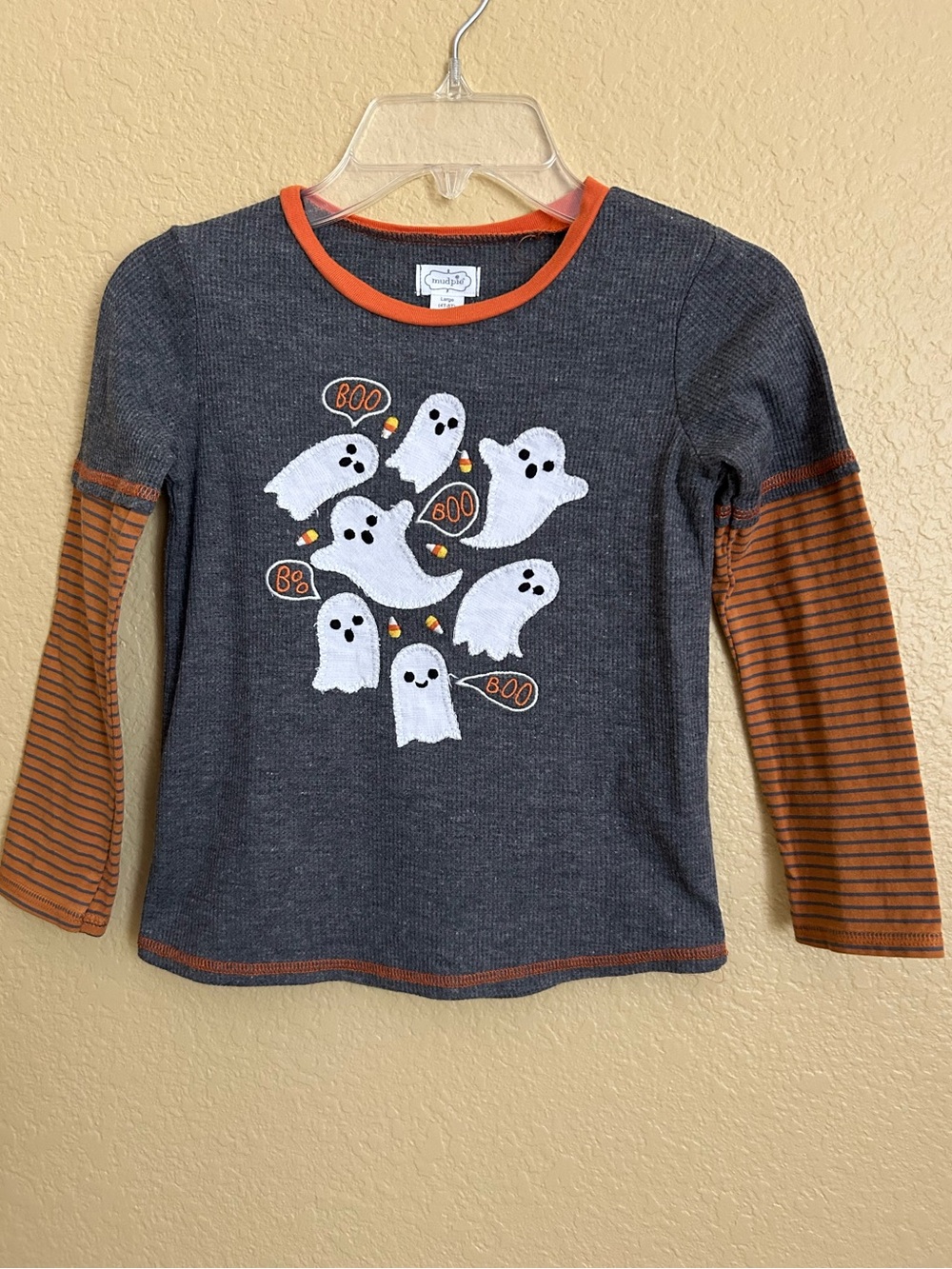 Mud Pie Halloween Ghost Gray & Orange Long Sleeve Tee